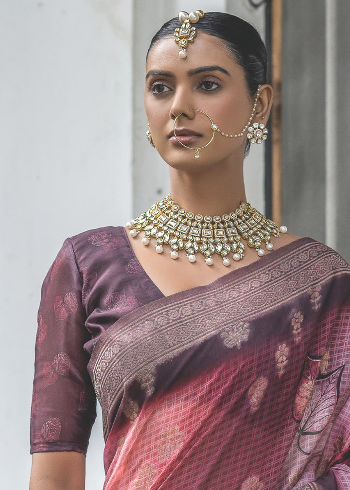 Red Violet Woven Silk Saree