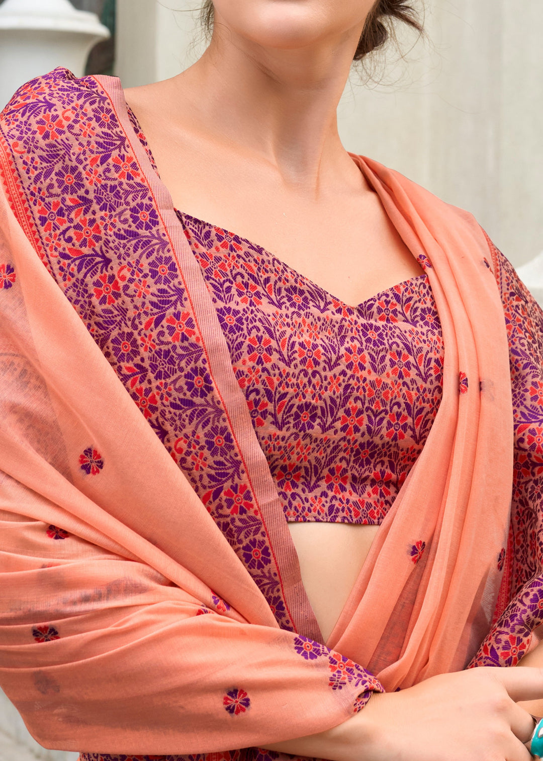 Coral Orange Soft Linen Cotton Silk Saree