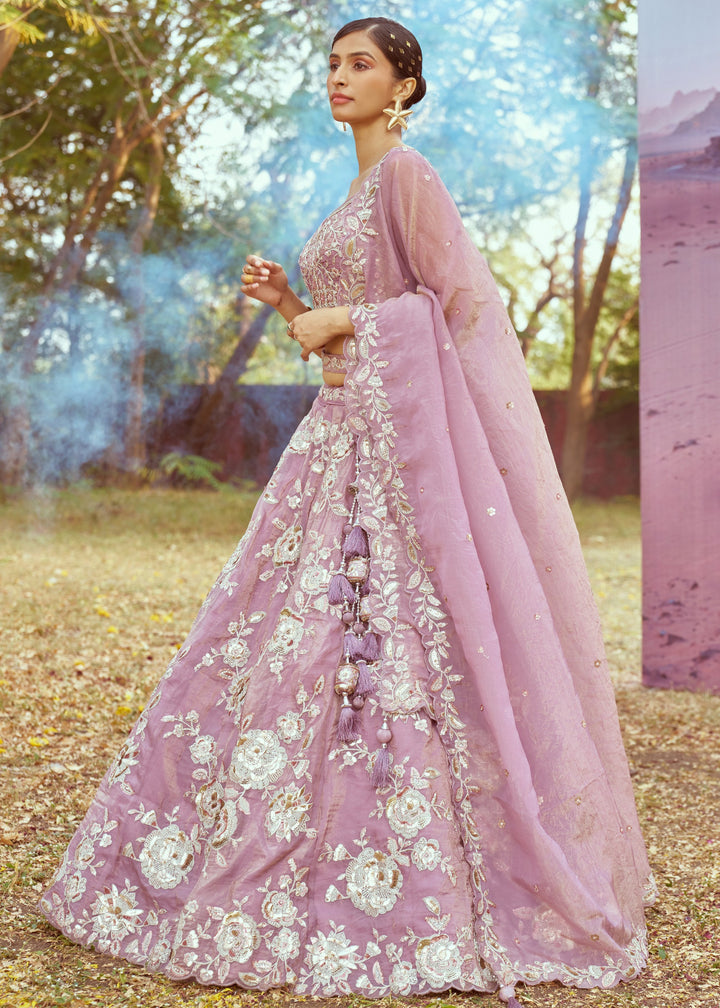 Lavender Organza Sequins embroidery Lehenga