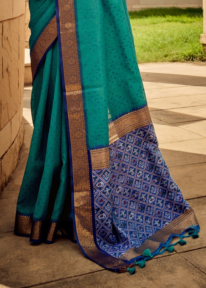 Dark Green Handloom Weaving Silk Saree