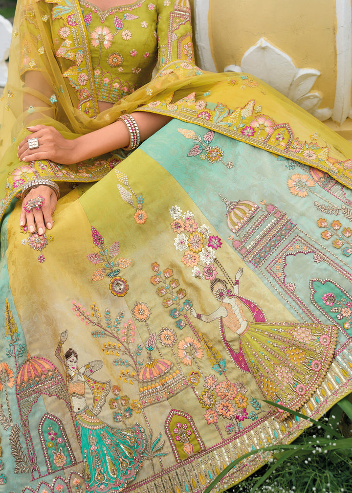 Lime Green Banarasi Silk Lehenga With Heavy Embroidery Work