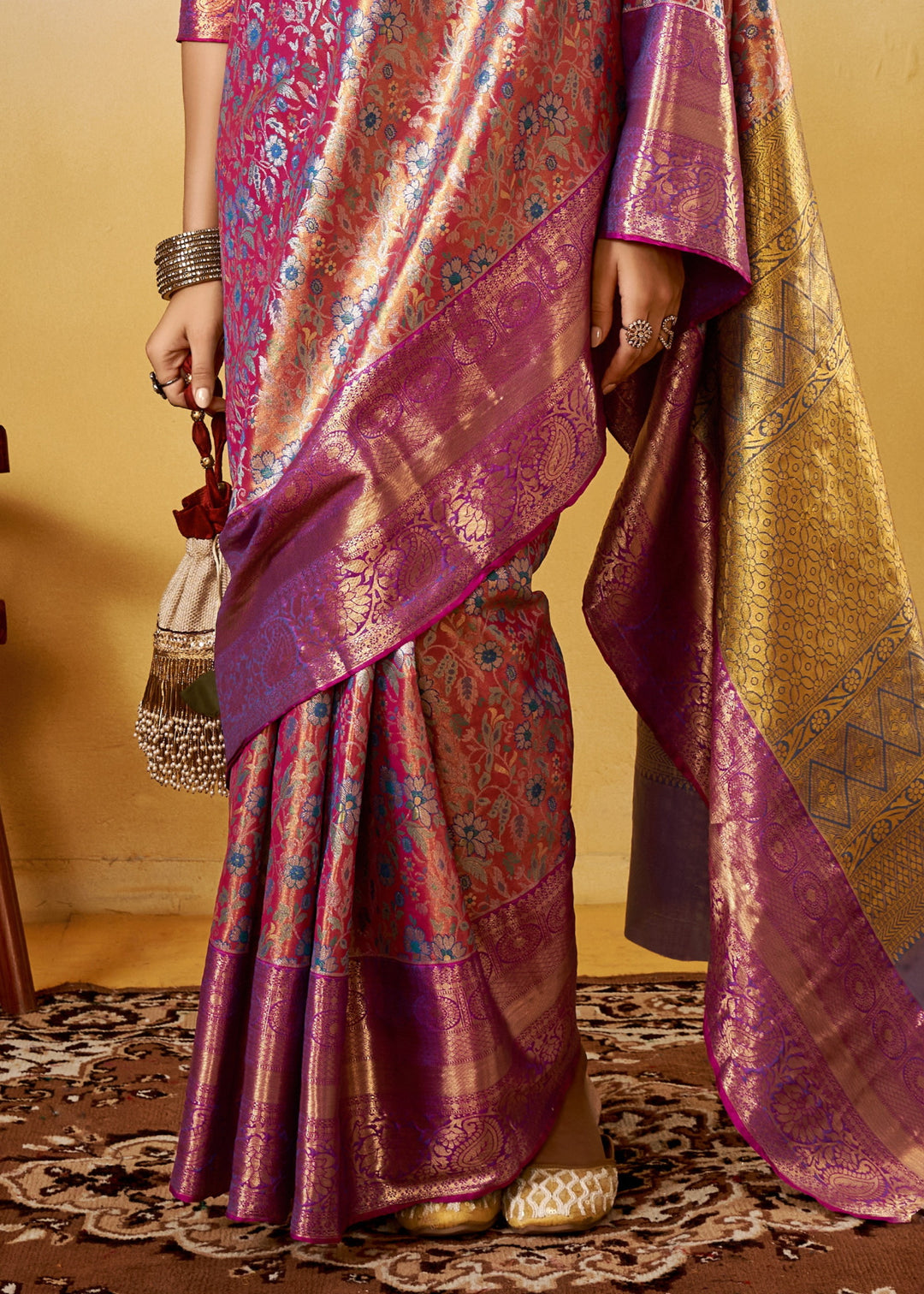 Purple and Green Handloom Dharamavaram Silk Saree