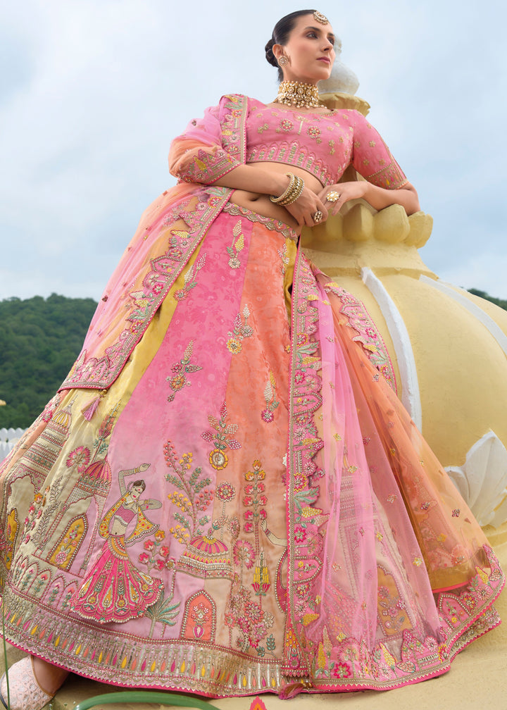 Multicolored Banarasi Silk Lehenga With Heavy Embroidery Work