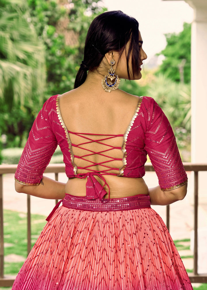 Hot Pink Chinon Silk Lehenga With Sequence and Thread Embroidery Work