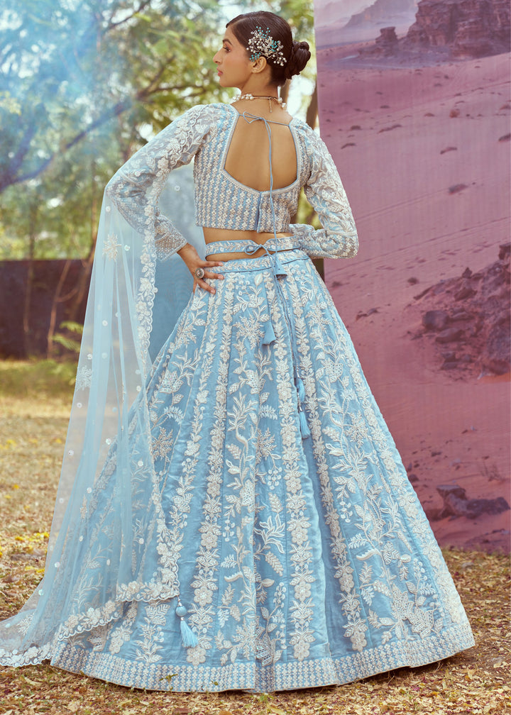 Sky Blue Organza Sequins embroidery Lehenga