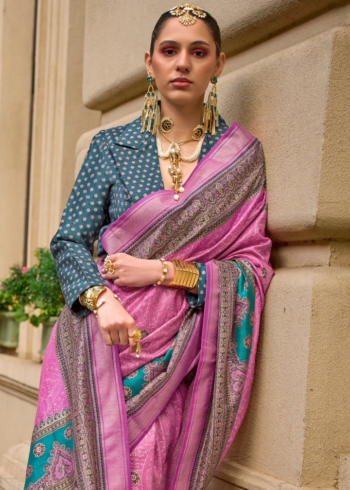 Fuscia Pink Poly Viscose Silk Saree With Foil Print