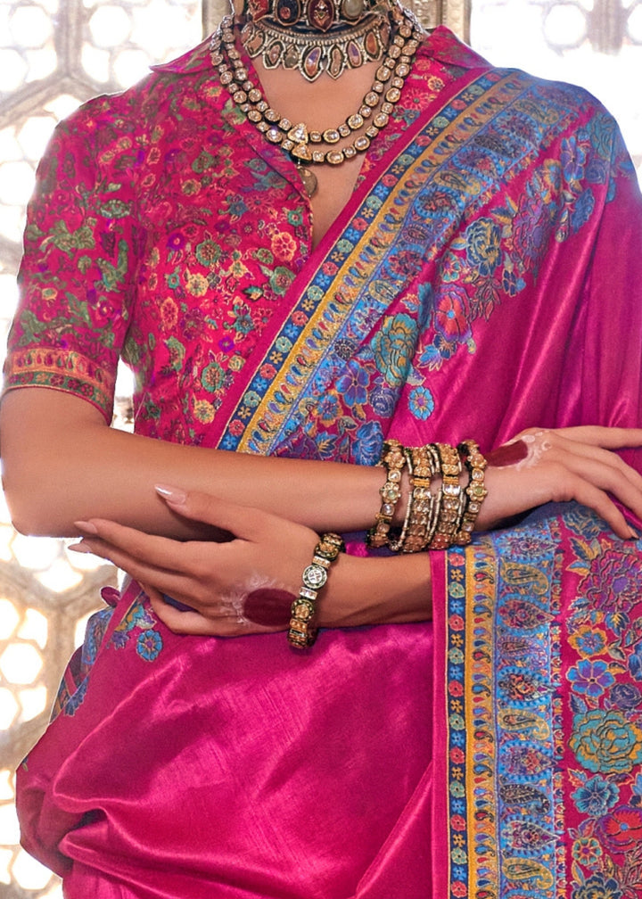 Fuchsia Pink Silk Saree With Luxury Print And Glory Finish