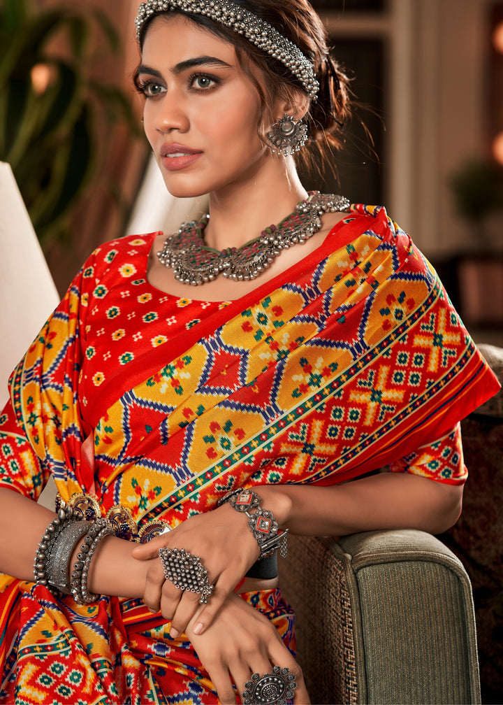 Blonde Yellow & Orange Tussar Silk Saree With Beautiful Patola Print