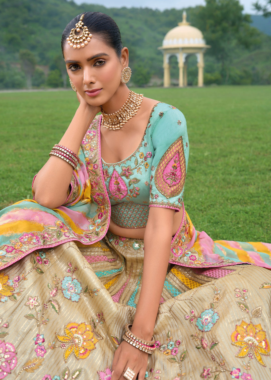 Sand Brown Banarasi Silk Lehenga With Heavy Embroidery Work