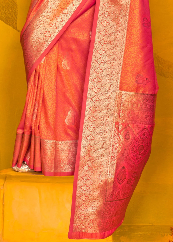 Carrot Orange Two Tone Handloom Weaving Silk Saree