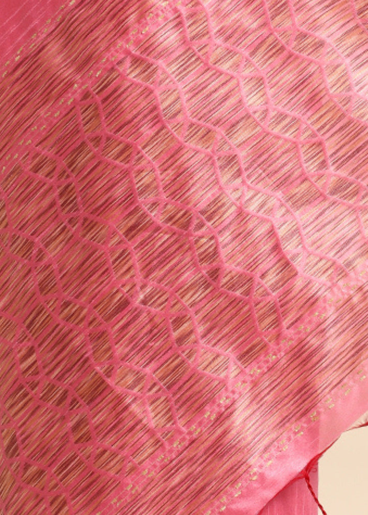 Rouge Pink Woven Handloom Raw Silk Saree