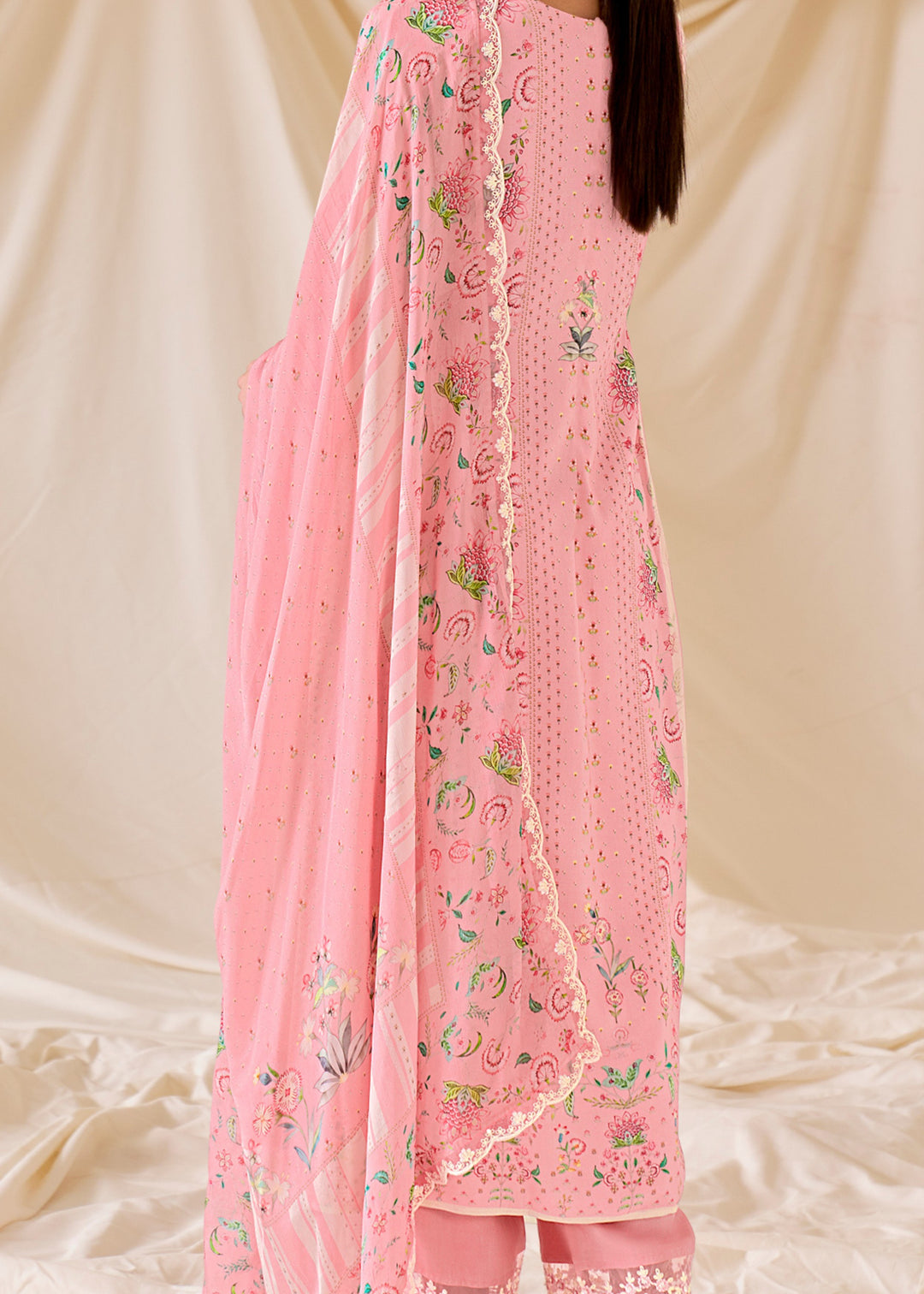 Pastel Pink Pure Muslin Salwar Suit with Dori Embroidery