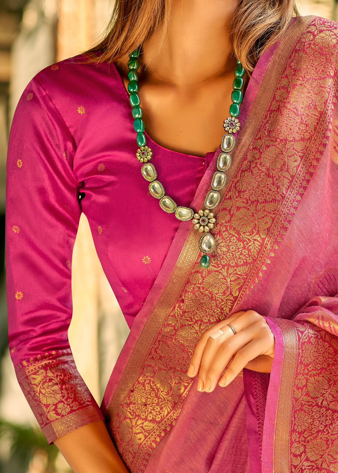 Barbie Pink Soft Tissue Silk Saree With Contrast Border