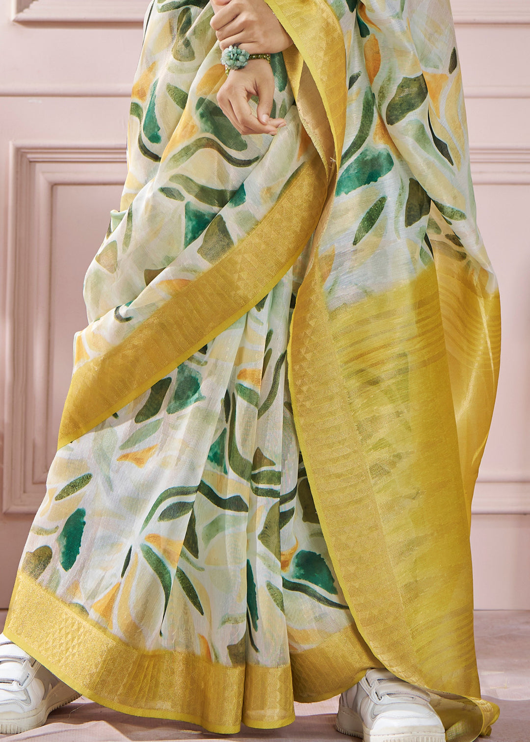 Banana Yellow Soft Zari Based Modal Silk Saree With Beautiful Colorfull Print