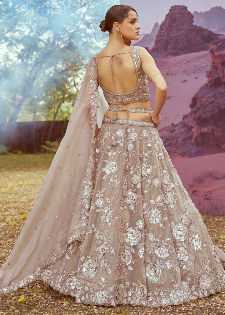 Beige Organza Sequins embroidery Lehenga