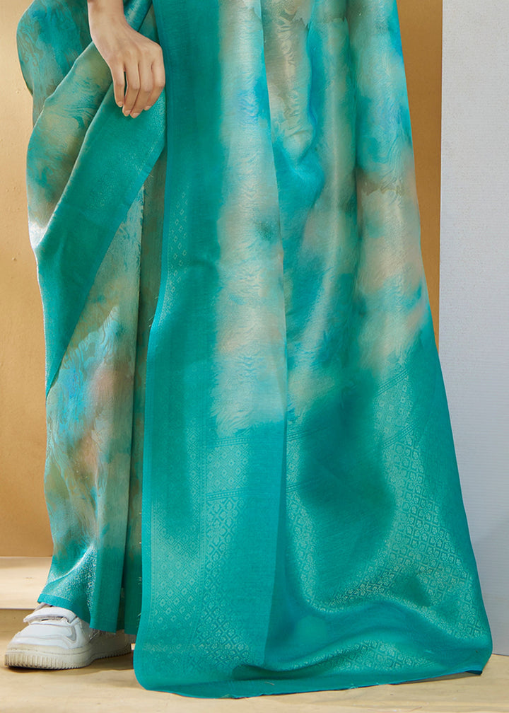 Aqua Green Handloom Weaving Silk Saree