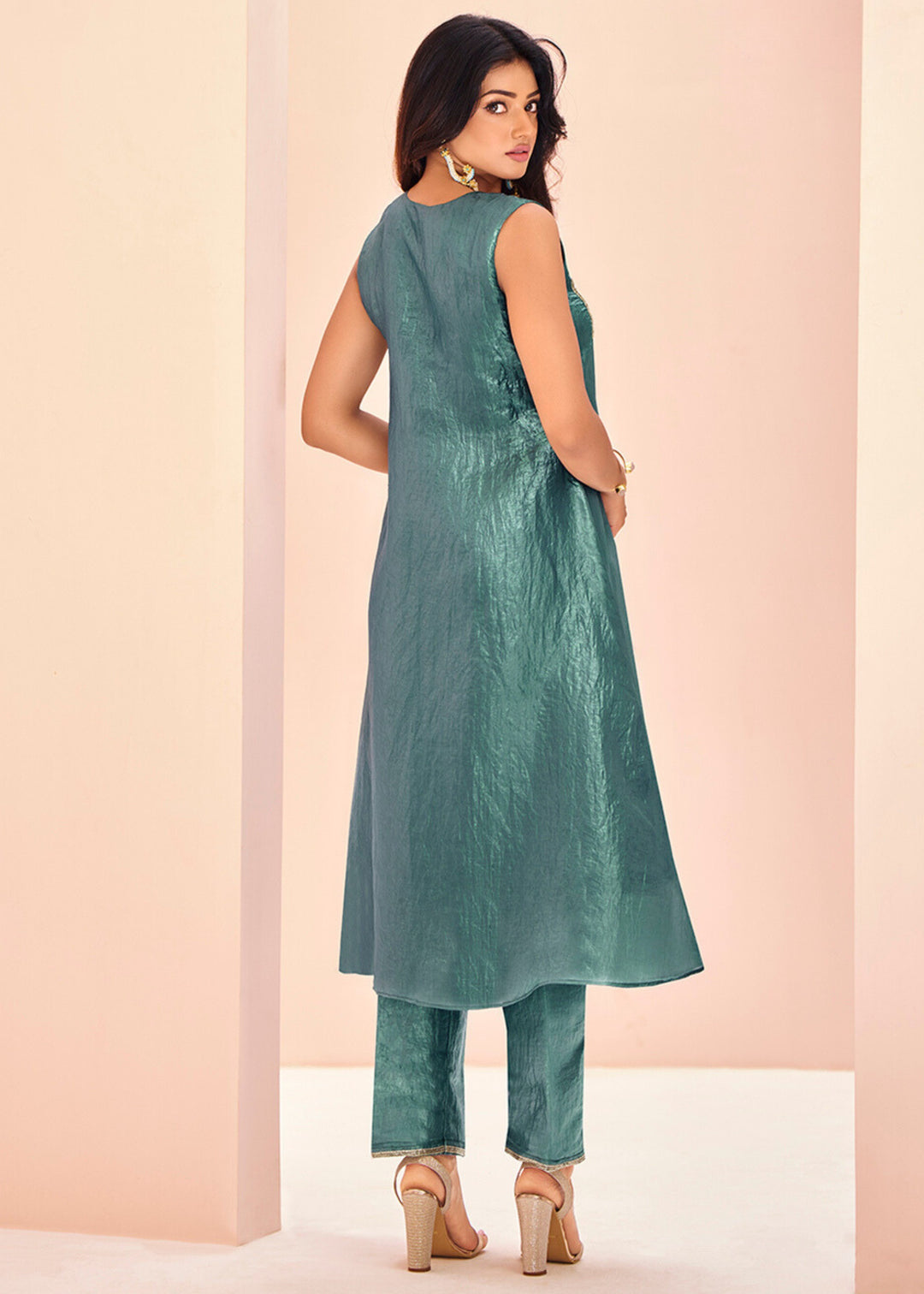 Aqua Organza Handwork Kurta with Pant