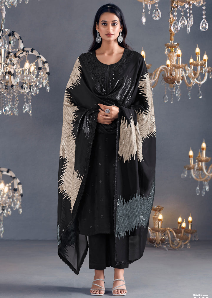 Black Hazel Russian Silk Sequins Salwar Suit