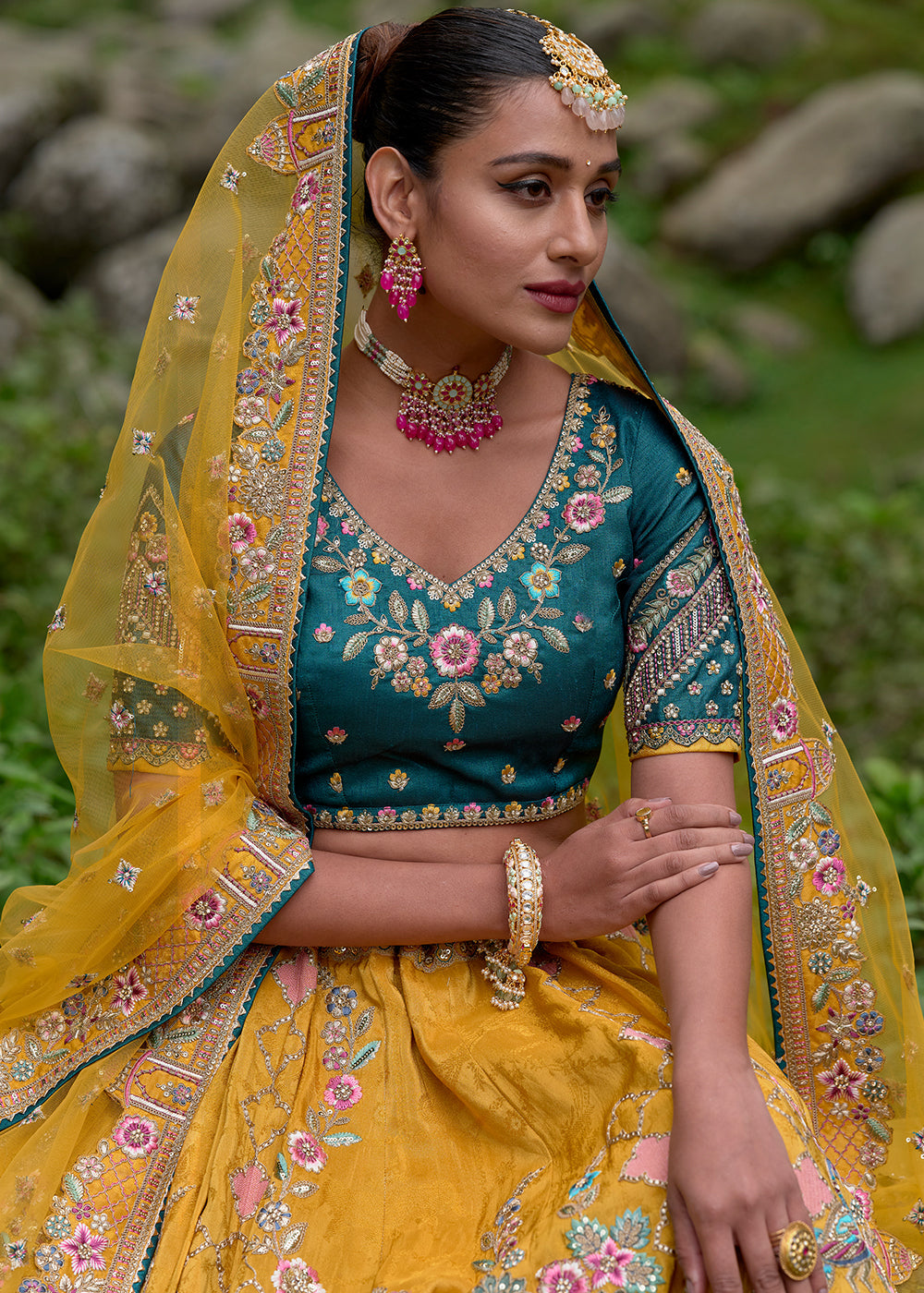 Light Mustard Yellow Viscose Silk Lehenga Choli With Heavy Embroidered Hand work: Wedding Edition