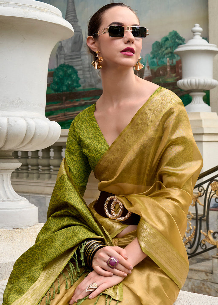 Shades Of Green Zari Woven Tissue Silk Saree