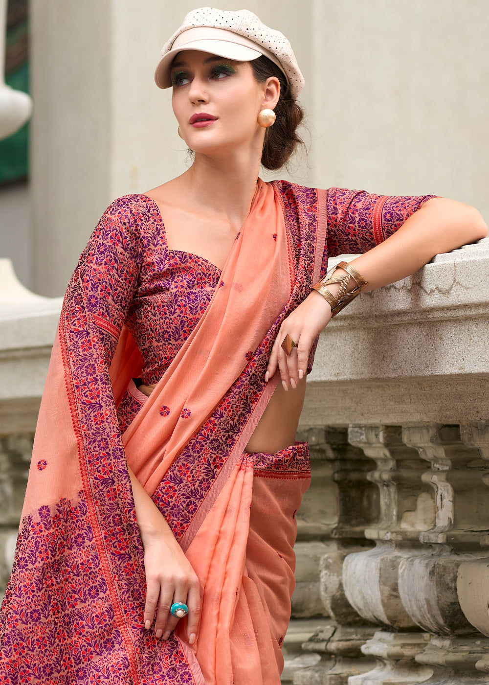 Apricot Orange Linen Silk Saree