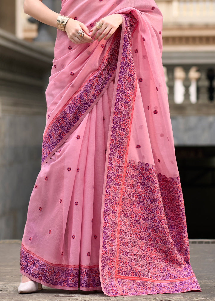 Vivid Pink Linen Silk Saree