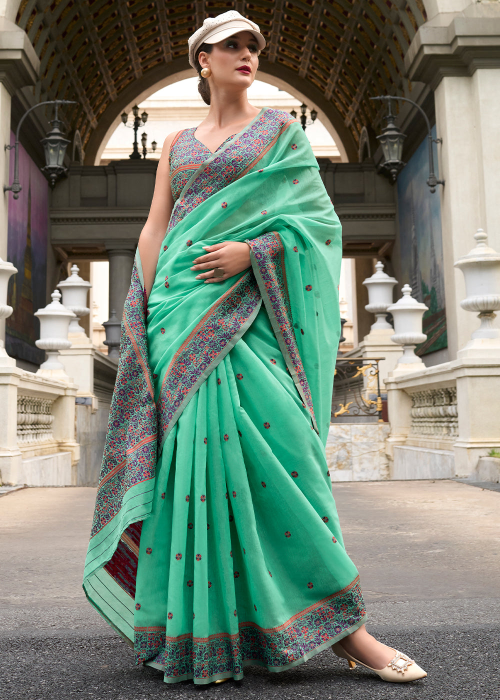 Eel Green Linen Silk Saree