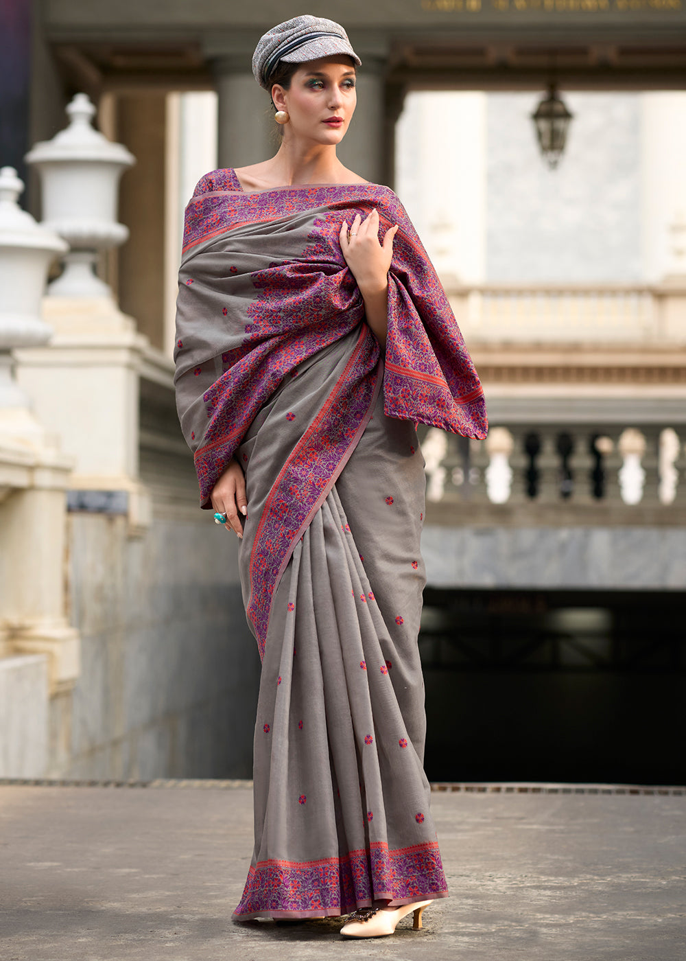 Ash Grey Linen Silk Saree