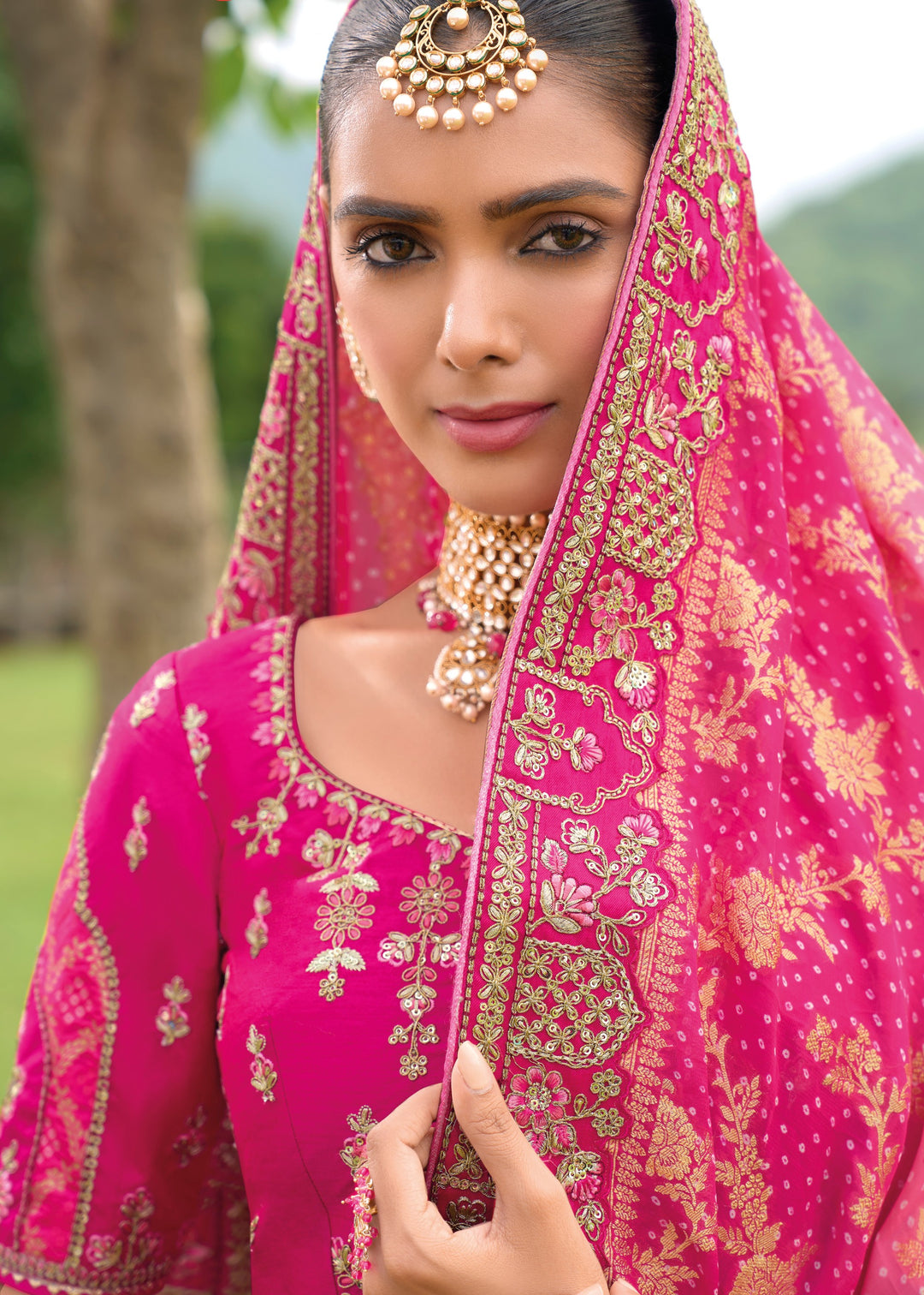 Rani Pink Banarasi Silk Lehenga With Heavy Embroidery Work