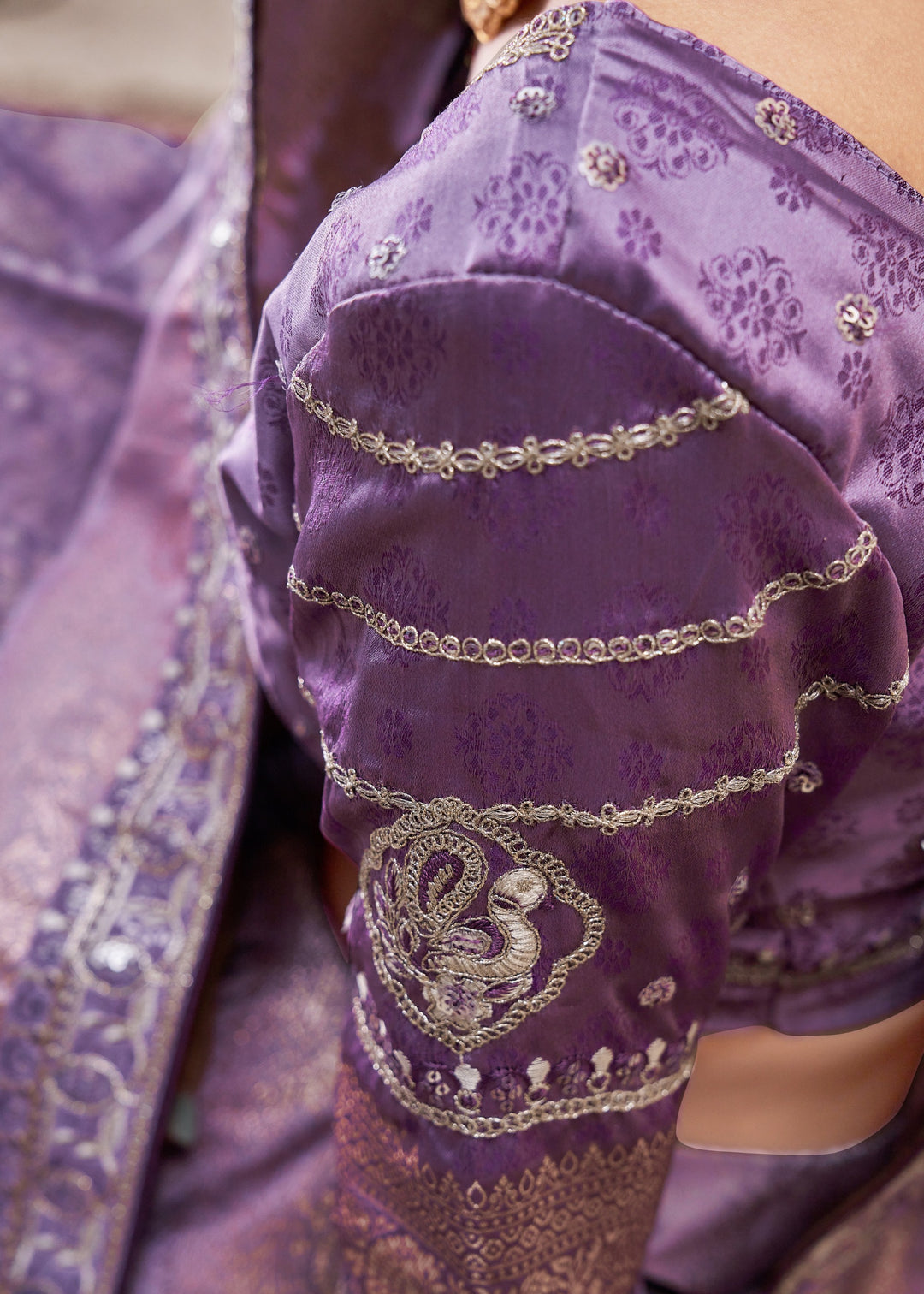 Dark Purple Satin Silk Saree With Heavy Embroidery Lace & Blouse