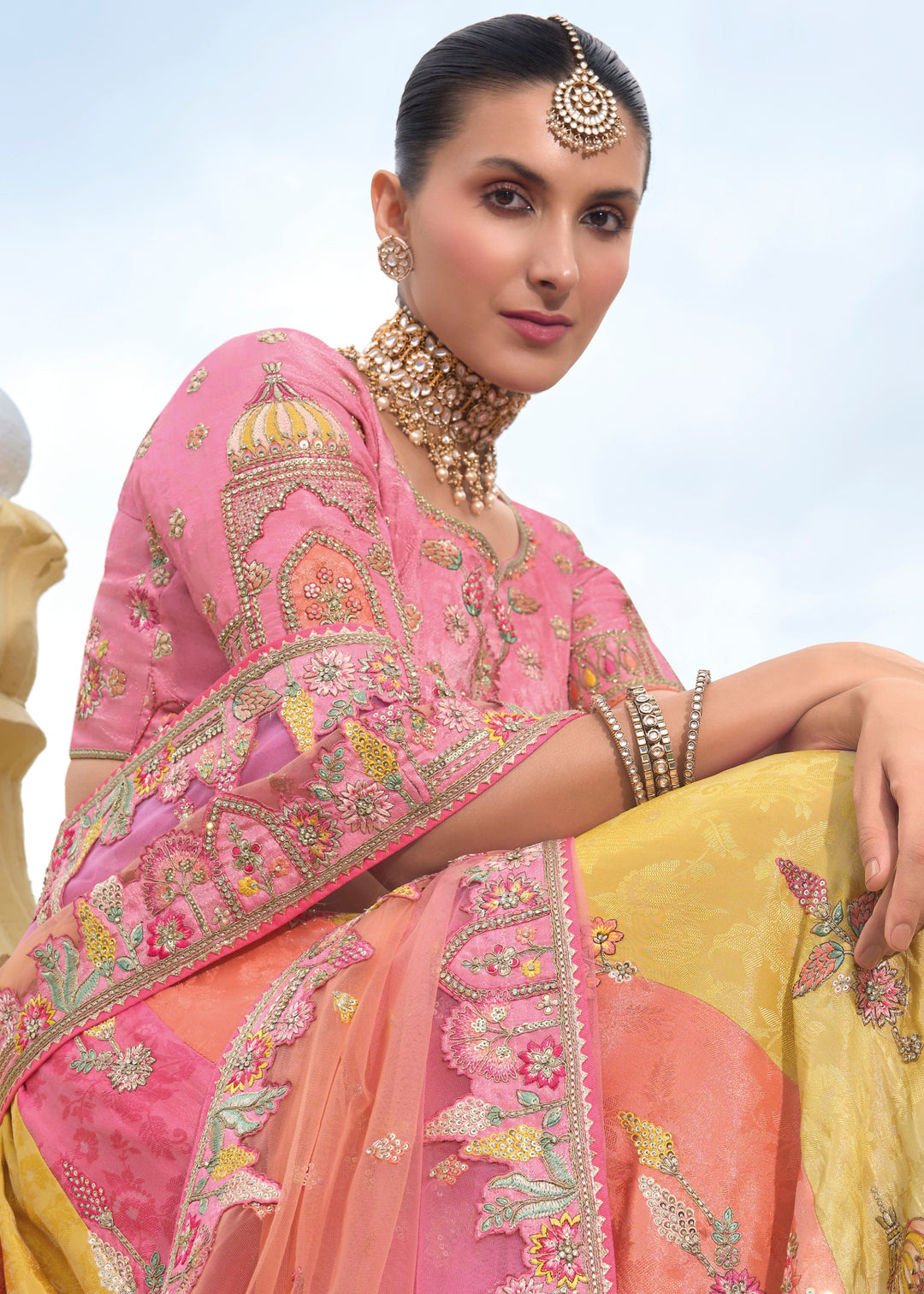 Multicolored Banarasi Silk Lehenga With Heavy Embroidery Work