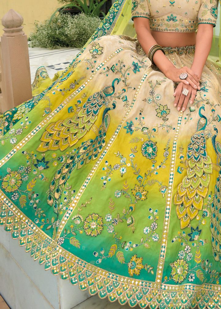 Green And White Banarasi Silk Lehenga With Heavy Embroidery Work