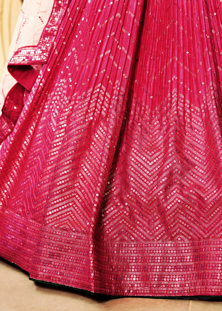 Hot Pink Chinon Silk Lehenga With Sequence and Thread Embroidery Work