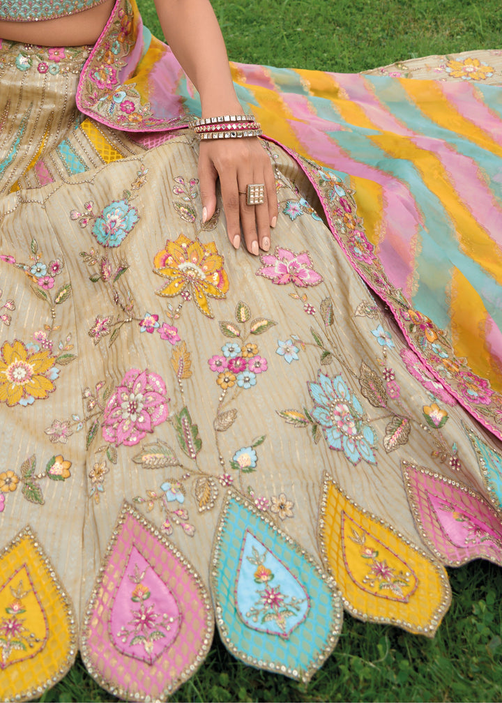 Sand Brown Banarasi Silk Lehenga With Heavy Embroidery Work