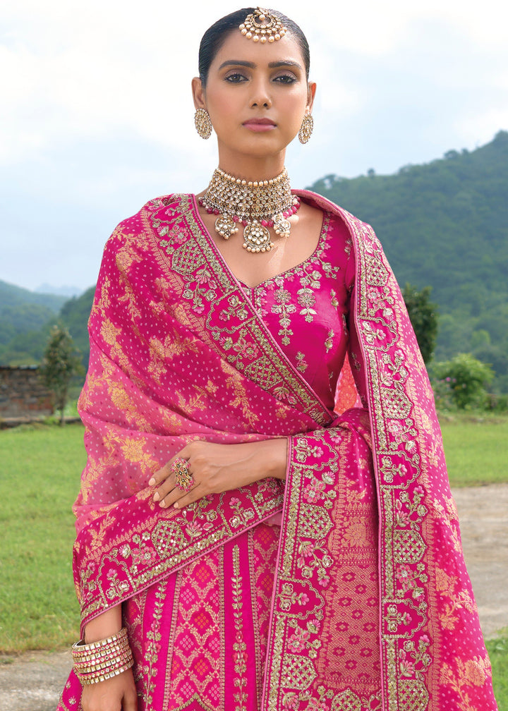 Rani Pink Banarasi Silk Lehenga With Heavy Embroidery Work