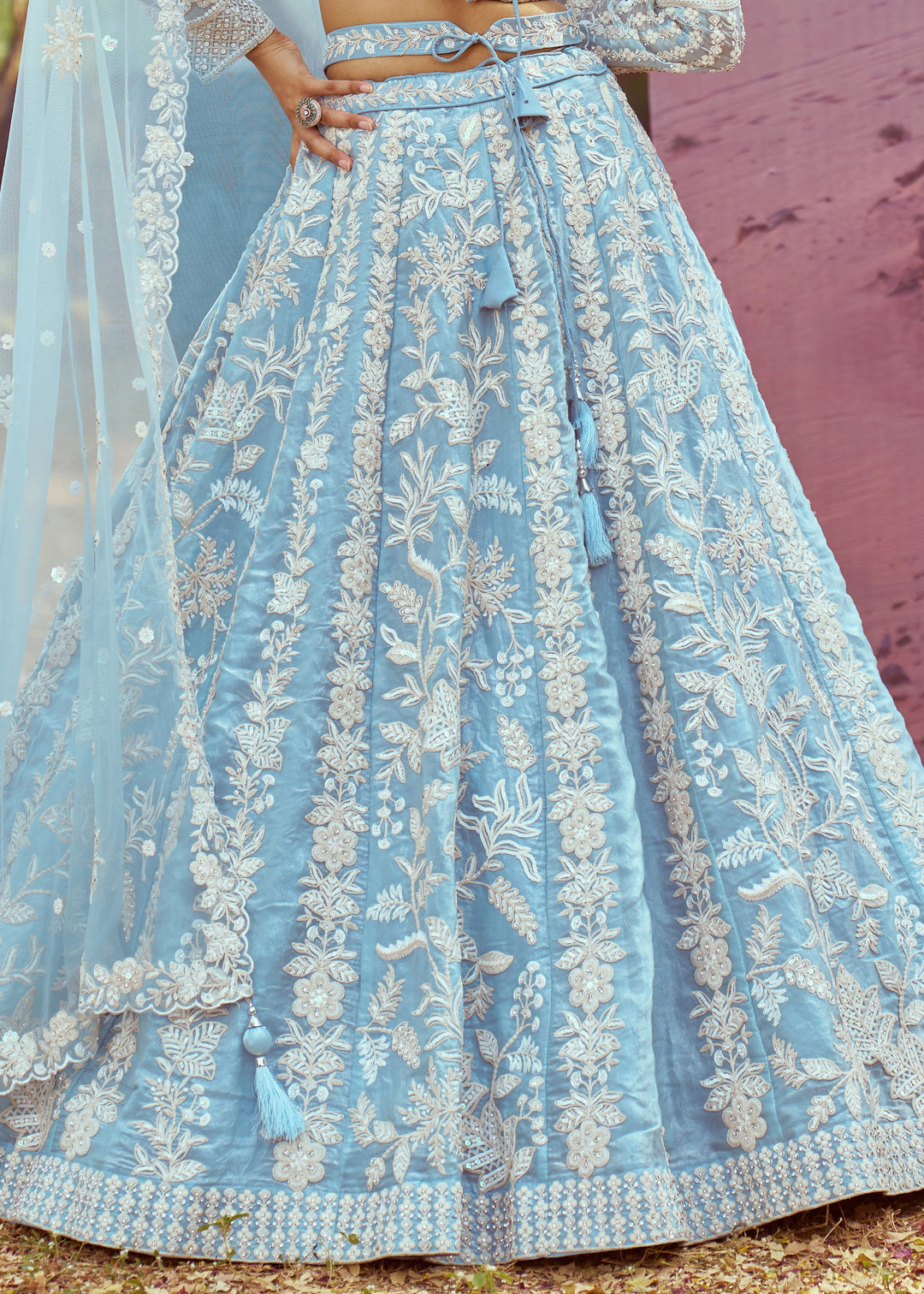 Sky Blue Organza Sequins embroidery Lehenga