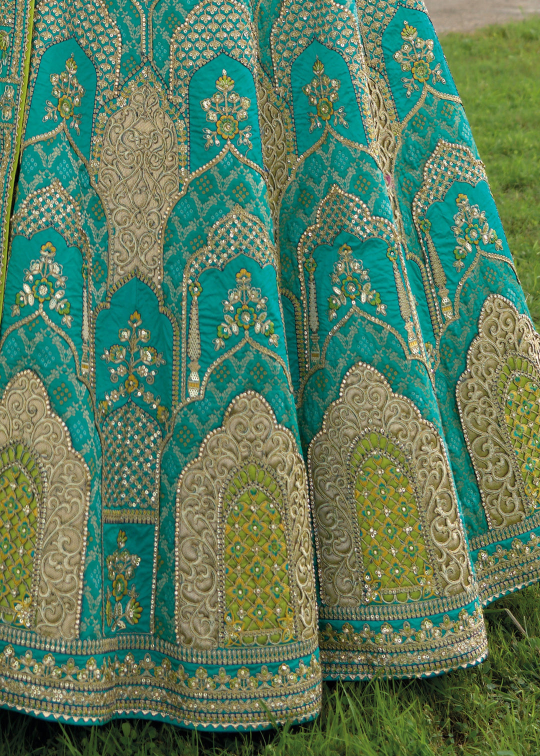 Teal Blue Banarasi Silk Lehenga With Heavy Embroidery Work