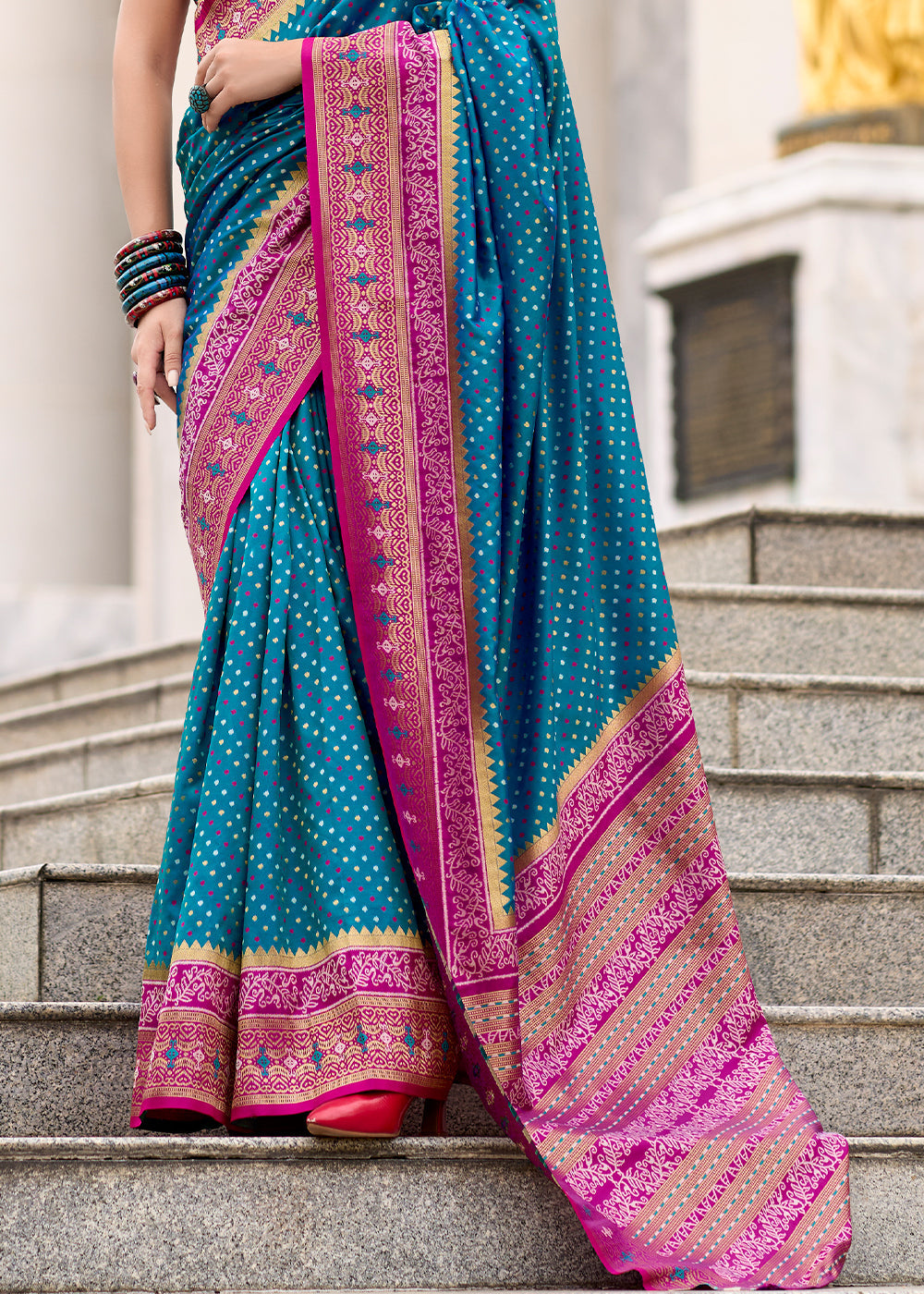 Cerulean Blue Woven Banarasi Silk saree with Contrast Blouse & Pallu