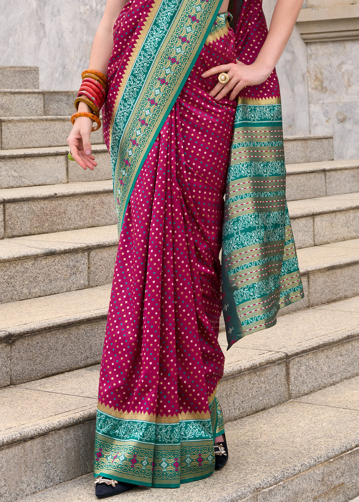 Cerise Pink Woven Banarasi Silk saree with Contrast Blouse & Pallu