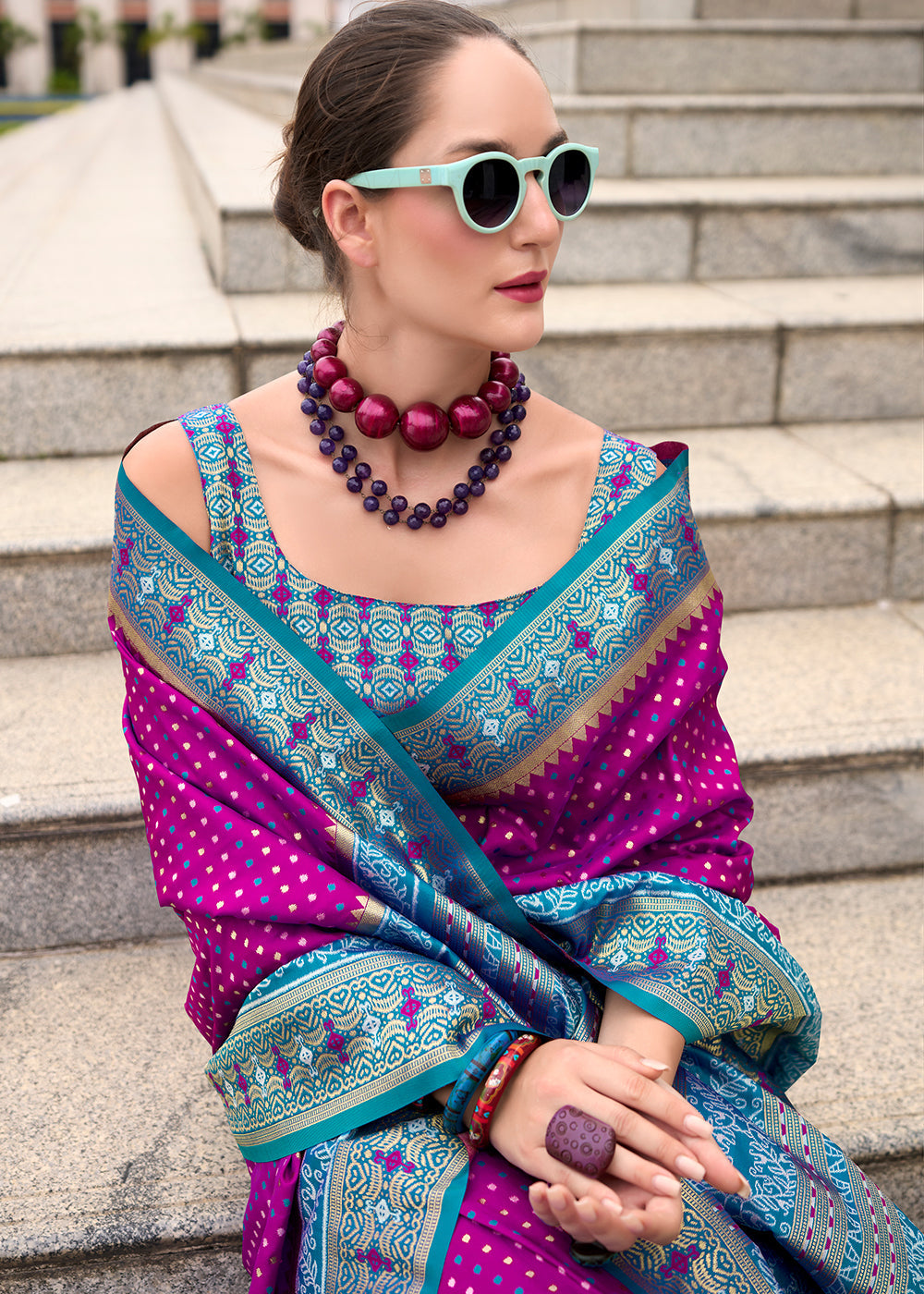 Lollipop Purple Woven Banarasi Silk saree with Contrast Blouse & Pallu