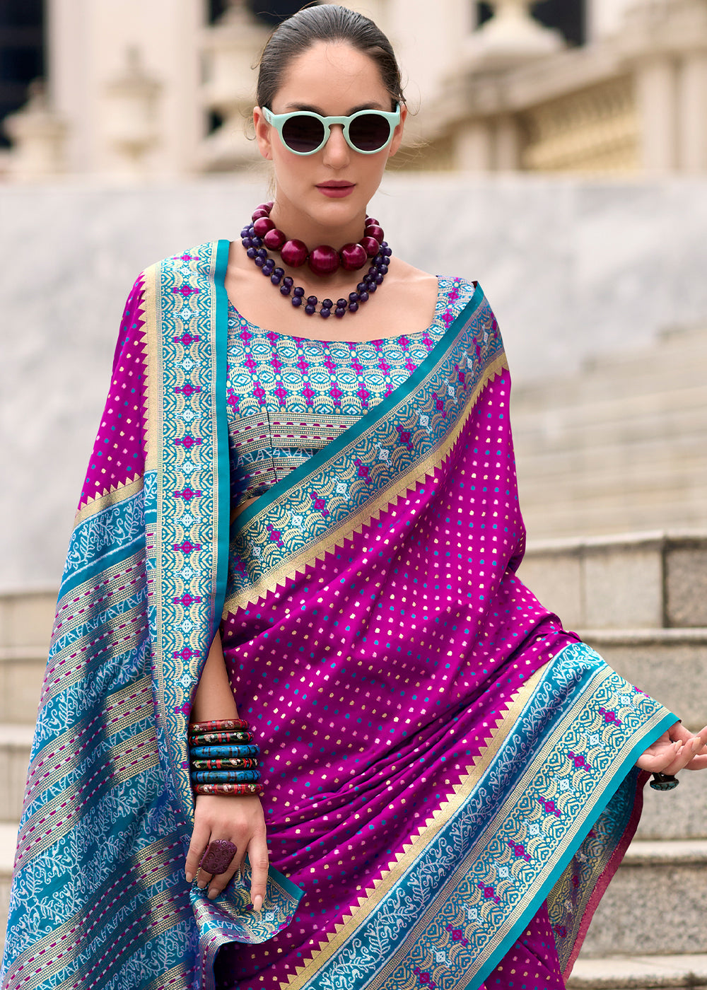 Lollipop Purple Woven Banarasi Silk saree with Contrast Blouse & Pallu