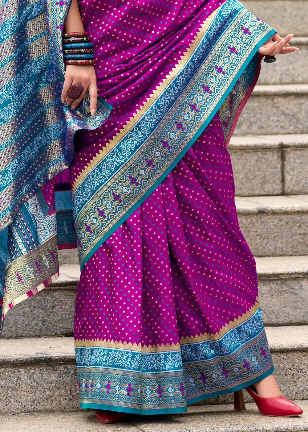 Lollipop Purple Woven Banarasi Silk saree with Contrast Blouse & Pallu