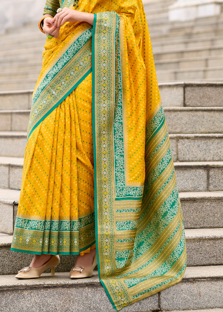 Golden Yellow Woven Banarasi Silk saree with Contrast Blouse & Pallu