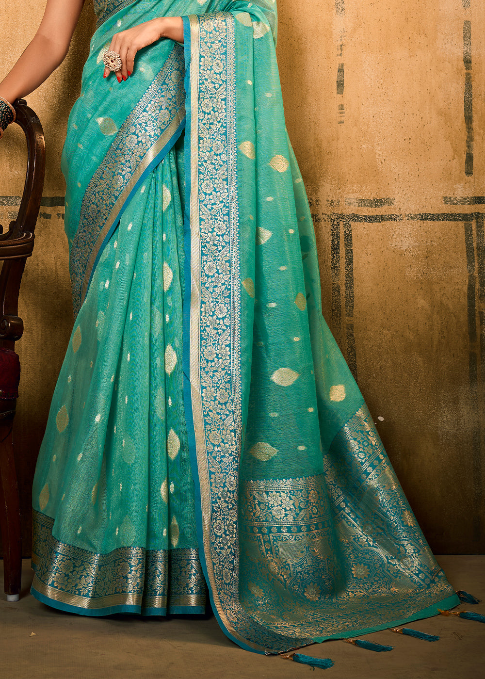 Riptide Blue Woven Banarasi Tissue Silk Saree