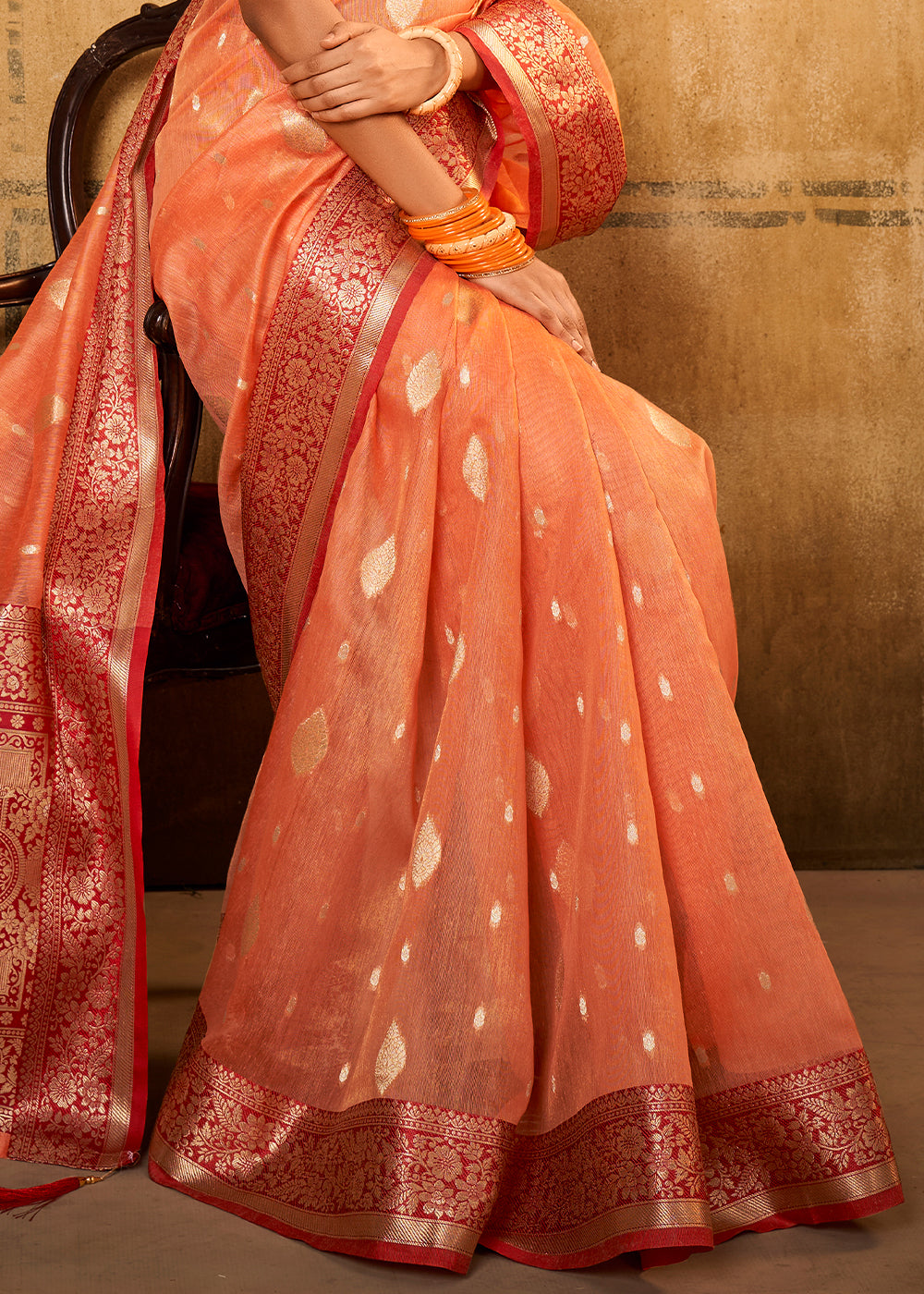 Tangerine Orange Woven Banarasi Tissue Silk Saree