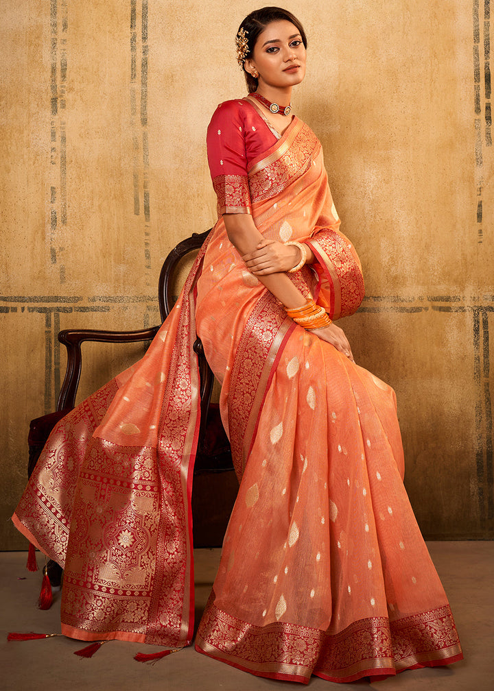 Tangerine Orange Woven Banarasi Tissue Silk Saree