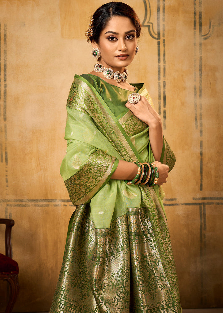 Gimblet Green Woven Banarasi Tissue Silk Saree