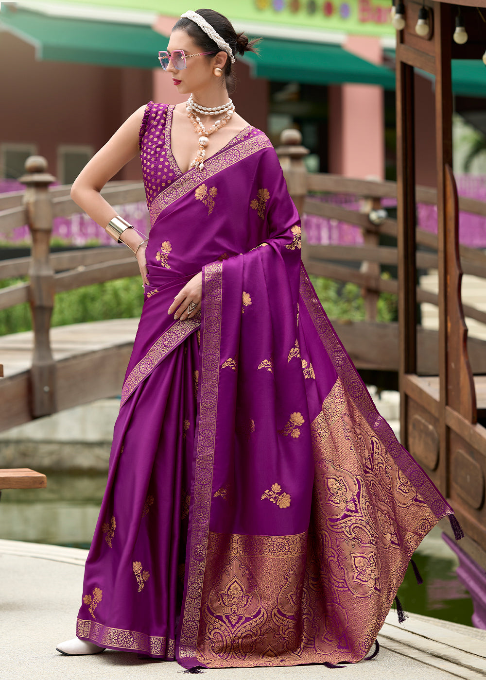 Lollipop Purple Zari Woven Satin Silk Saree