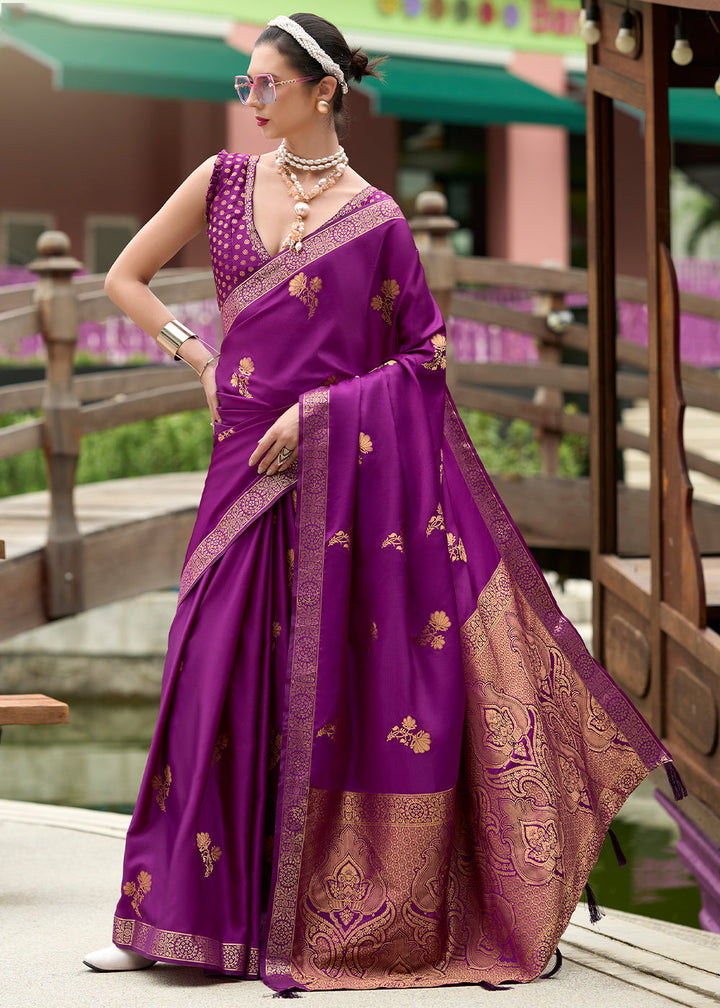 Lollipop Purple Zari Woven Satin Silk Saree