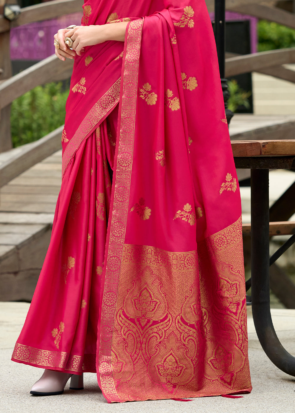 Ruby Pink Zari Woven Satin Silk Saree